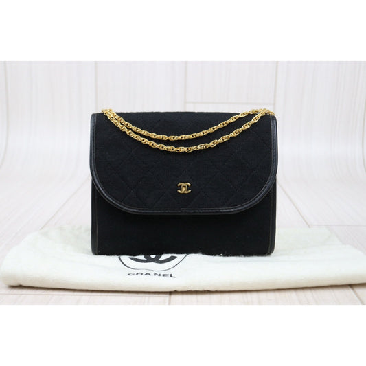 Very Good ( Rank A)| CHANEL Mini Coco Mark Matrasse Canvas Chain Shoulder Bag Black|25032704