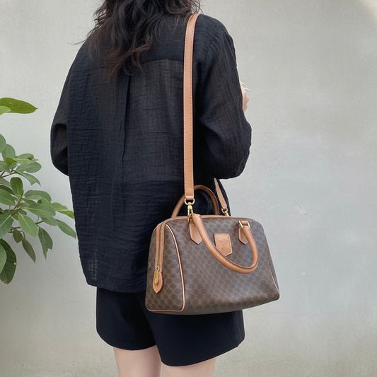 Include Entrupy Certificate of Authenticity|Good ( Rank AB) |CELINE Macadam Boston Handbag Shoulder Bag |26070903