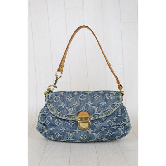 Fair ( Rank B) |LV Monogram Denim Mini Pleaty Shoulder Bag Blue|S26013019
