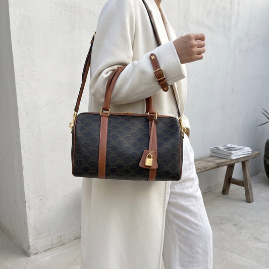 Include Entrupy Certificate of Authenticity|Good ( Rank AB)| Celine Triomphe Boston Hand Bag Shoulder Bag|S26090708