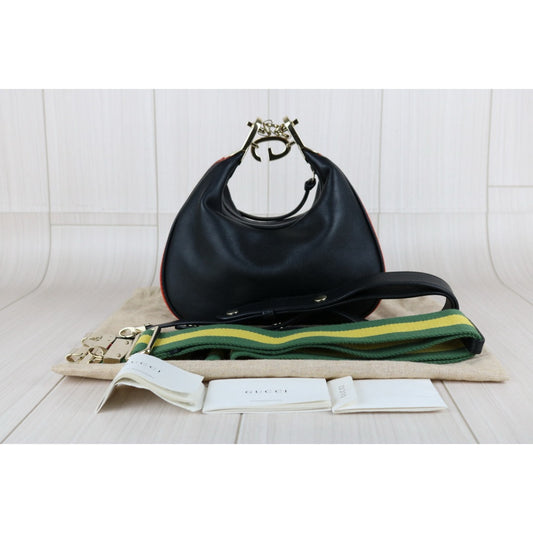 Excellent(Rank SA)| GUCCI Attache Leather Small Black Shoulder Bag|X25012302