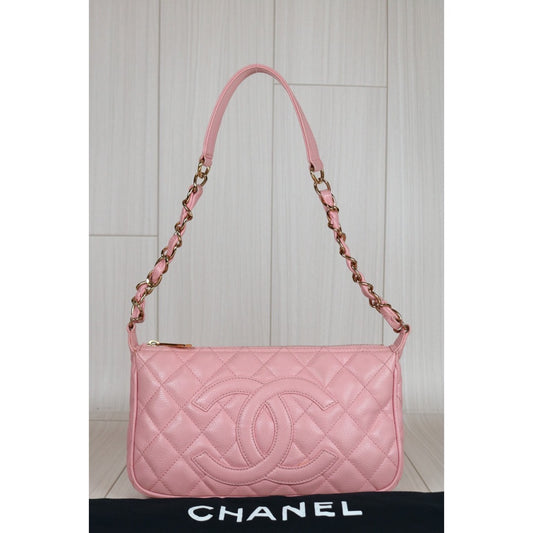Good ( Rank AB)| CHANEL Caviar Leather Shoulder Bag Pink Made In 2004-2005Year |S24073104
