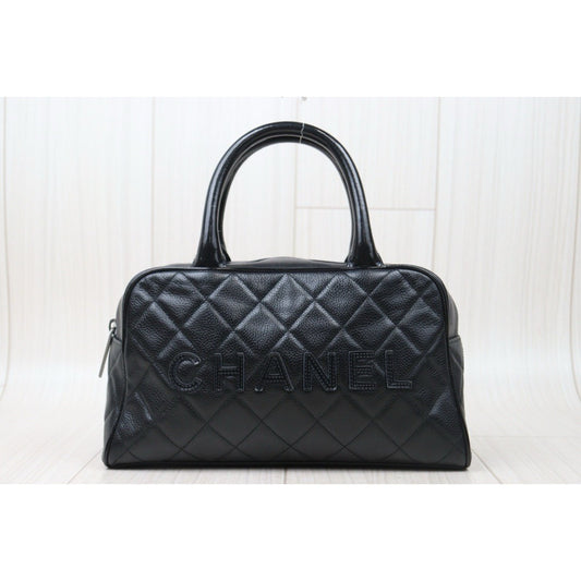 Very Good ( Rank A) |CHANEL Calf Skin Bowling Bag Hand Bag Made In 2000~2002Year|P24092405