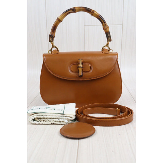 Rank A | GUCCI Bamboo Box Leather Hand Bag Samll Brown|23120801