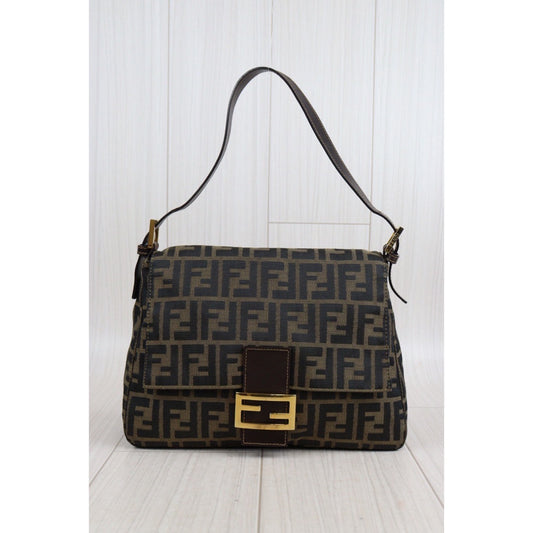 Rank A| FENDI Zucca Mamma Baguette Shoulder Bag Gold Hardware|23112107