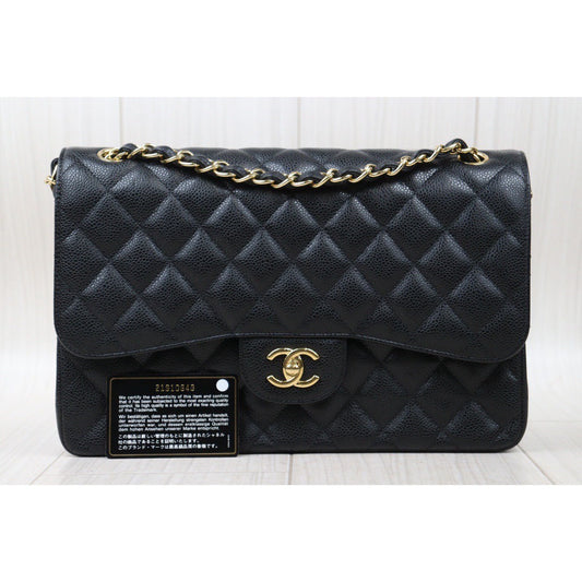 Rank A| CHANEL Caviar Skin Matrasse Double Flap 30 Shoulder Bag Black Made In 2015-2016Year |S24061702