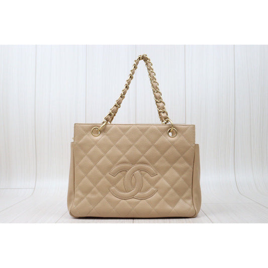 Good ( Rank AB)| CHANEL Caviar Skin PTT Shoulder Bag Beige Made In 2000-2002Year|P24061137