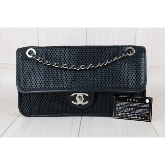 Include Entrupy Certificate of Authenticity|Very Good ( Rank A)| CHANEL Caviar Skin Calf Leather Single Flap Perforated Shoulder Bag Limited Edition Made in 2012-2013Year|S26042510