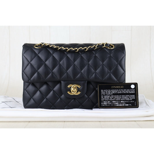 Include Entrupy Certificate of Authenticity|Good ( Rank AB)| CHANEL Lamb Skin Matrasse Chain Double Flap 23 Shoulder Bag Black Made in 2019 Year|S26042902