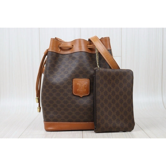 Good ( Rank AB) |CELINE Macadam MIni Drawstring Shoulder Bag With Pouch|24092414