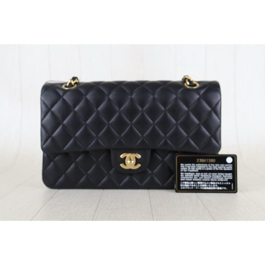 Include Entrupy Certificate of Authenticity|Very Good ( Rank A)| CHANEL Lamb Skin Matrasse Chain Double Flap 25 Shoulder Bag Black Made In 2017Year|S26100201