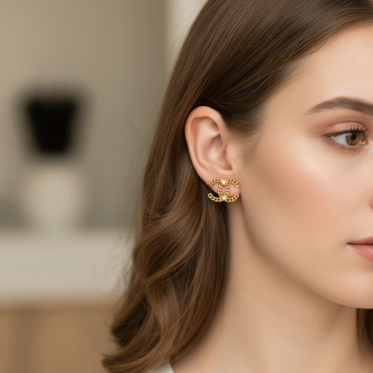 Include Authentic Detective Certificate of Authenticity|Very Good ( Rank A) |CHANEL A18K COCO Mark Chain Earrings Made In 2018Year|S26031011