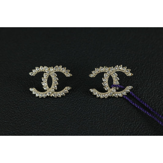 Very Good ( Rank A) | CHANEL C20A Coco Mark Rhinestone Golden Earrings Made In 2020Year|S26022607