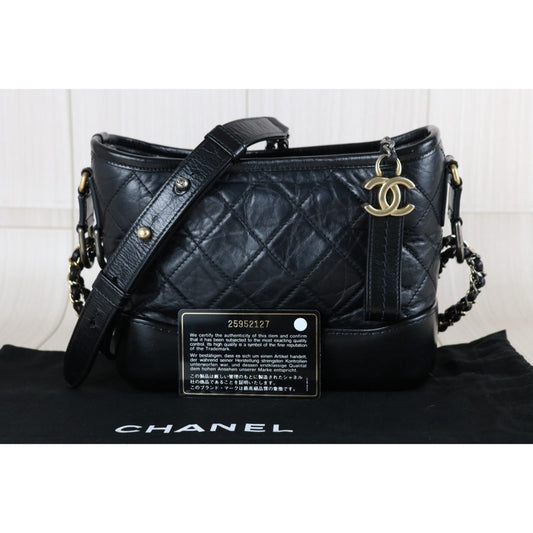 Good ( Rank AB)| CHANEL PM Gabrielle Calf Leather Shoulder Bag Black Made In 2018Year|S26030812