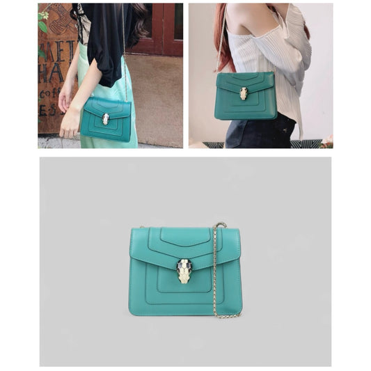 Good ( Rank AB)| BVLGARI Enamel Serpenti Forever Chain Shoulder Bag Emerald|J25060504