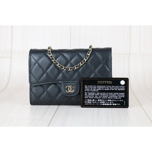 Very Good ( Rank A) | CHANEL Caviar Skin Mini Chain Shoulder Bag Black Gold Hardware Made in 2018-2019 Year |R24111205