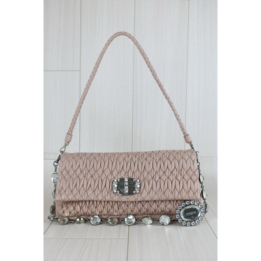 Very Good ( Rank A)|MiuMiu Lamb Skin Gem Chain Shoulder Bag |S24111808
