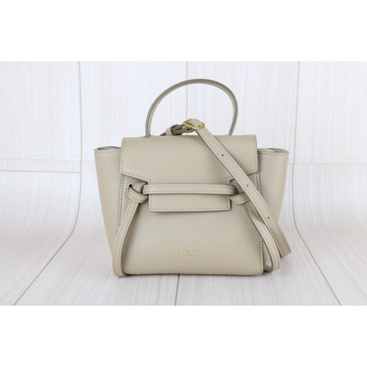 Very Good ( Rank A)|CELINE Calf Leather Belt Pico Handbag Shoulder Bag Beige|S25070708