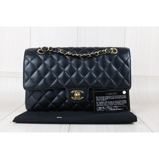 Include Entrupy Certificate of Authenticity|Very Good ( Rank A)| CHANEL Caviar Skin Matrasse Chain Double Flap 25 Shoulder Bag Black Made In 2012-2013Year |S26040814