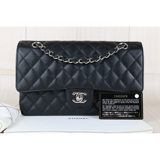 Very Good ( Rank A)| CHANEL Caviar Skin Matrasse Chain Double Flap 25 Shoulder Bag Black Made In 2014Year |S26011601