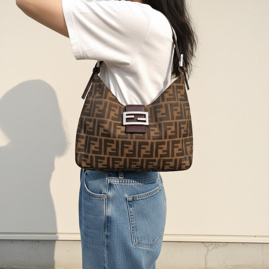 Include Entrupy Certificate of Authenticity|Good ( Rank AB)| FENDI Zucca Mamma Shoulder Bag |26031916