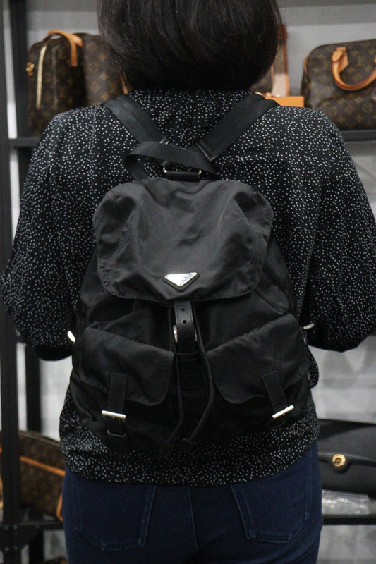 Rank A|Prada Nylon Backpack Medium Black|23100619