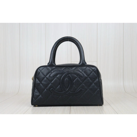 Very Good ( Rank A)| CHANEL Caviar Skin Leather Calf Leather Bowling Bag Hand Bag Made In 2003~2004 Year|24092607
