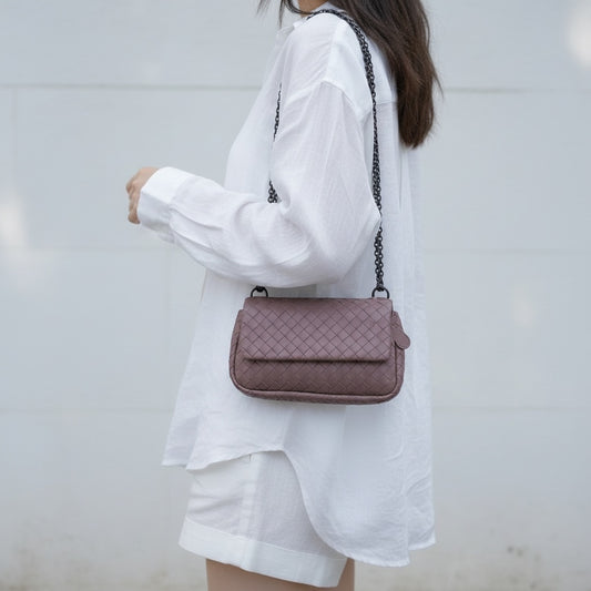 Include Entrupy Certificate of Authenticity|Good ( Rank AB)| Bottega Veneta Lamb Skin Chain Shoulder Bag Cameo Brown|S26053010