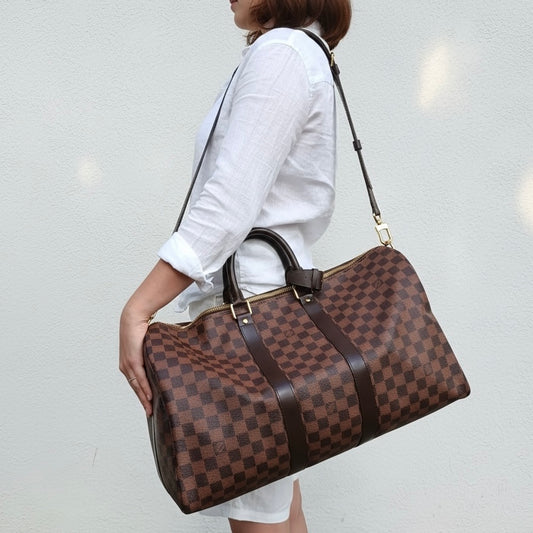 Include Entrupy Certificate of Authenticity|Very Good ( Rank A) | Louis Vuitton Damier Keepall Bandouliere 45 With Shoulderstrap|S25081407