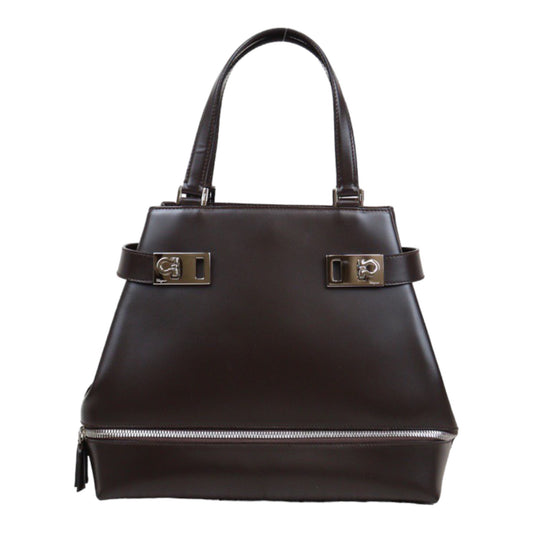 Rank AB ｜Ferragamo Calf Leather Handbag Bag Brown｜Q24030143