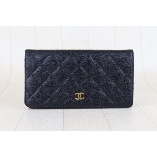 Good ( Rank AB)|CHANEL Caviar Skin Black Long Wallet Made In 2012 - 2013Year|H25031802