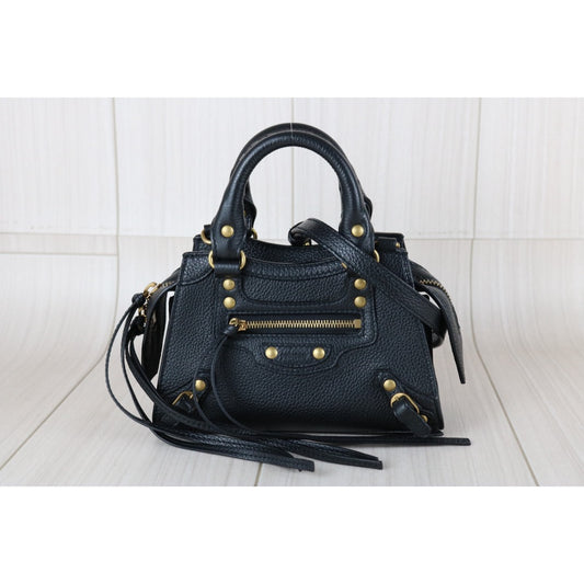 Very Good ( Rank A)|Balenciaga Calf Leather Mini Neo Classic City Black HandBag Shoulderbag|S25110331