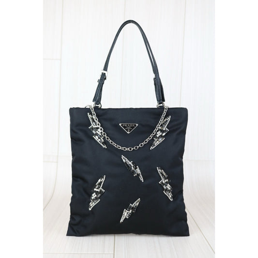 Excellent(Rank SA)| PRADA Canvas Rhinestone Mini Tote Bag|X24111205