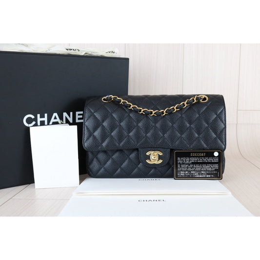 Excellent(Rank SA)| CHANEL Caviar Skin Matrasse Double Flap 25 Shoulder Bag Black Made In 2014-2015Year|S26030601