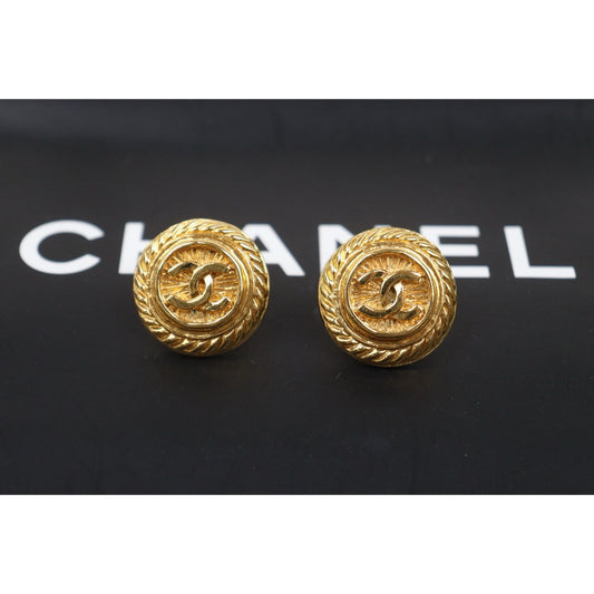 Very Good ( Rank A) |CHANEL Coco Mark Gold 24 Plated Round Earrings Made In 1993 Year |25052922