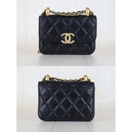 Include Entrupy Certificate of Authenticity|Very Good ( Rank A)| CHANEL Coco Mark Lambskin Matrasse Chain Mini WOC Black Made In 2021-2022Year|S26010408