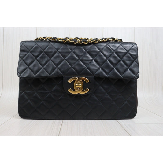 Include Entrupy Certificate of Authenticity|Good ( Rank AB)| CHANEL Lamb Skin Matrasse Chain Single Flap34 Shoulder Bag Black Made in 1991-1994Year|26091403