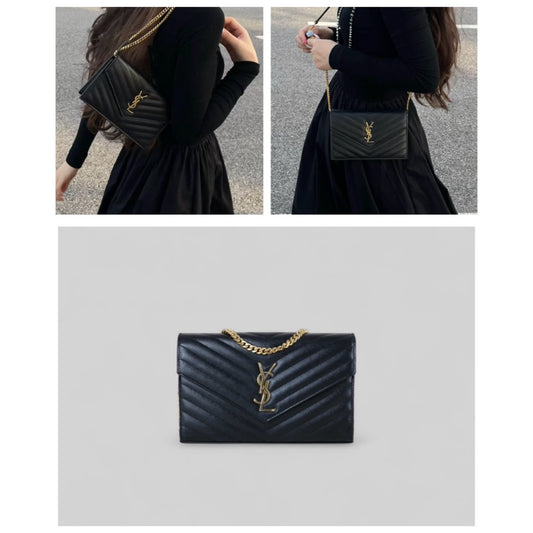 Good ( Rank AB)|Saint Laurent YSL Caviar Skin Shoulder Bag Black|X25060305