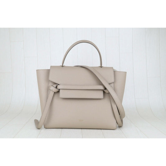 Very Good ( Rank A)|CELINE Calf Leather Belt Micro Handbag Shoulder Bag Beige|S25051303