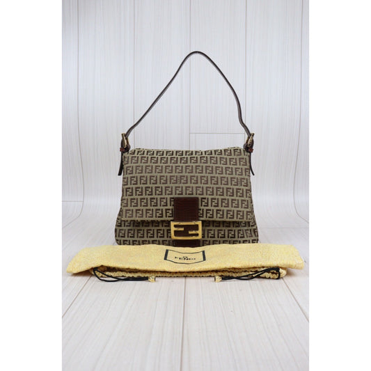 Rank A| FENDI Zucca Mamma Baguette Shoulder Bag Gold Hardware|23121611