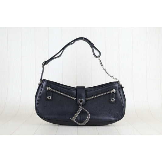 Very Good ( Rank A)| Dior D logo Calf Skin Shoulder Bag Black |S24120801