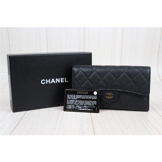 Rank A |CHANEL Caviar Skin Black Long Wallet Made In 2014 Year|23112713