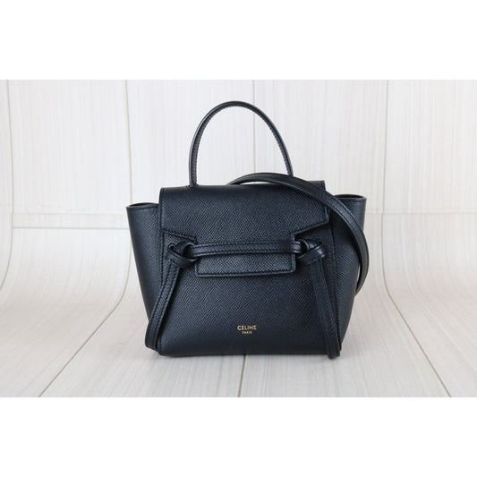 Very Good ( Rank A)|CELINE Calf Leather Belt Pico Handbag Shoulder Bag Black|S25070709
