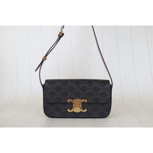 Very Good ( Rank A)| CELINE Macadam Triomphe Shoulder Bag Golden Hardware|S26012711