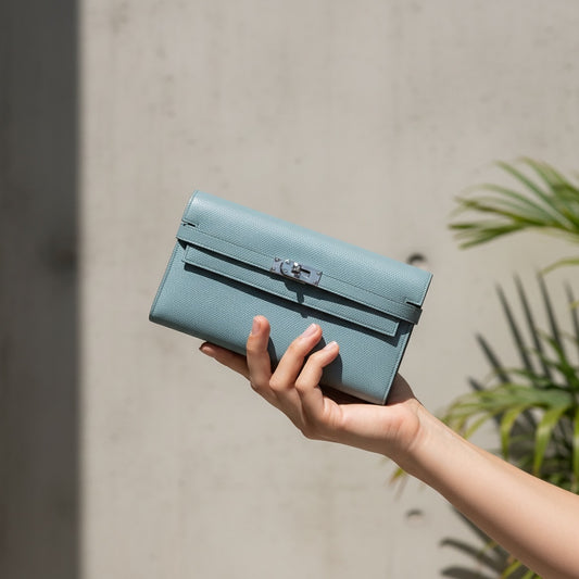 Include Entrupy Certificate of Authenticity|Excellent(Rank SA)| HERMES Epson Kelly Long Wallet Vert Amande D Stamp Made In 2019Year|X26041606