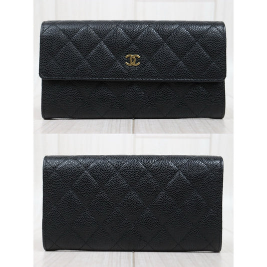 Include Entrupy Certificate of Authenticity|Very Good ( Rank A)|CHANEL Caviar Skin Black Long Wallet Made In 2013- 2014Year|S25092001