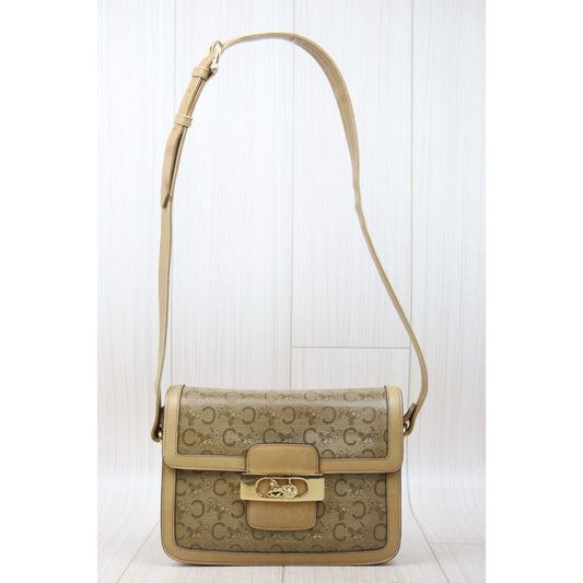 Good ( Rank AB) |CELINE Vintage Canvas Carriage Box Calf Shoulder Bag|S24112208