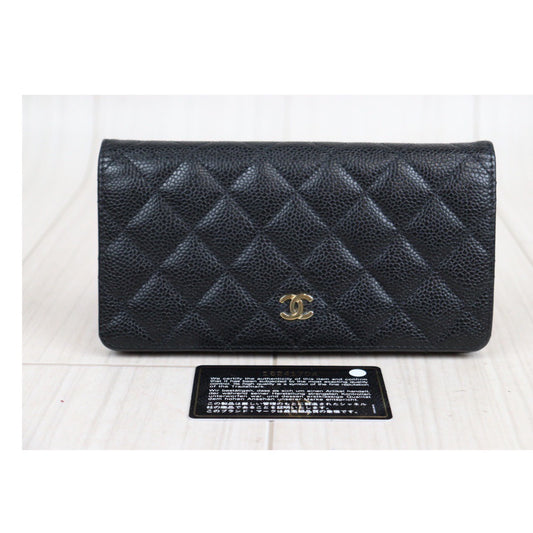 Rank A |Chanel Caviar Skin Black Long Wallet Made In 2013-2014 Year|23112708