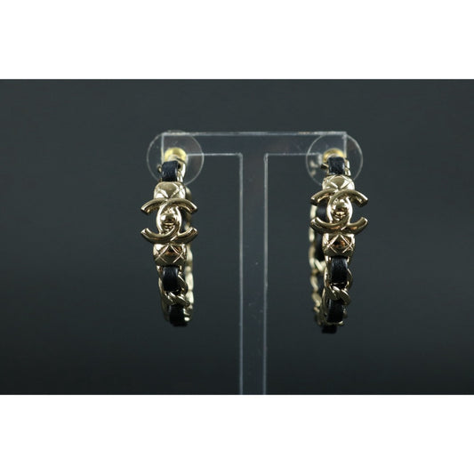 Excellent(Rank SA)| CHANEL Coco Mark Leather chain Earrings|W25030117