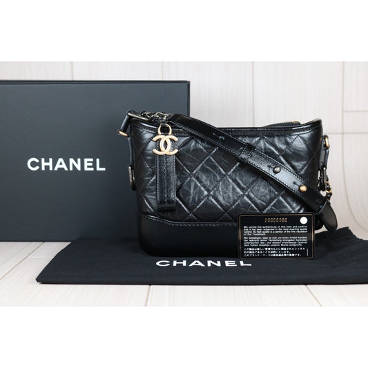 Rank A|CHANEL Gabrielle Aged Calfskin Small Hobo Bag Shoulder Bag So Black Made in 2018-2019 Year|S24062601